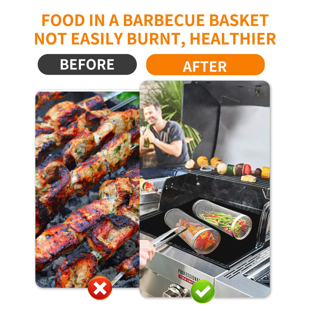 BBQ Rolling Basket – Rolling Grilling Baskets for Outdoor Grilling - Stainless Steel BBQ Grill Basket - BBQ Accessories for Outd Zpaxo