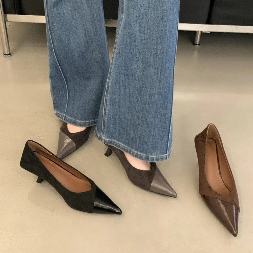Autumn 2025 Korean-style Pointed Suede Shallow Stiletto Heels