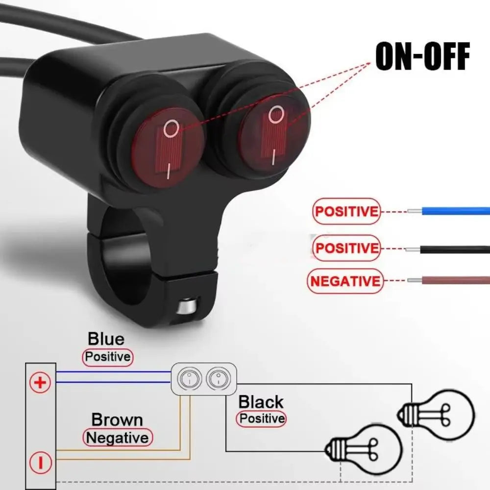 Dual Button Motorcycle Light Switch Waterproof Handlebar Mount Switch Button DC12V Headlight On/Off Switch Zpaxo