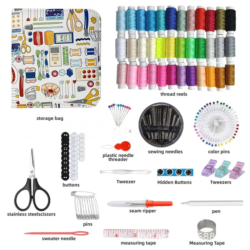 Sewing Kit Complete Set with Threads Needles Scissors Tape Measure Buttons and More for DIY Handcraft Projects Home and Travel Zpaxo