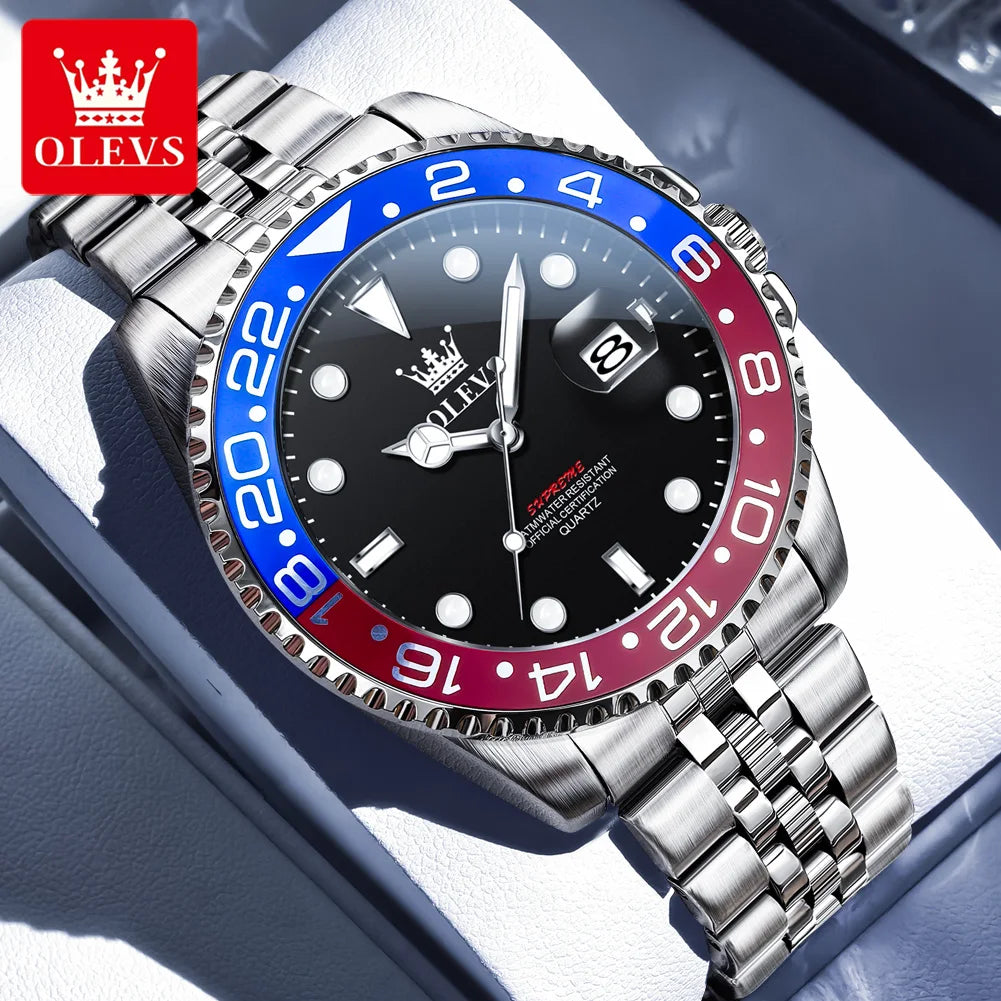 OLEVS Men's Watches Top Brand Luxury Classic Datejust Original Quartz Watch for Man Waterproof Luminous Big Date Stainless Steel Zpaxo