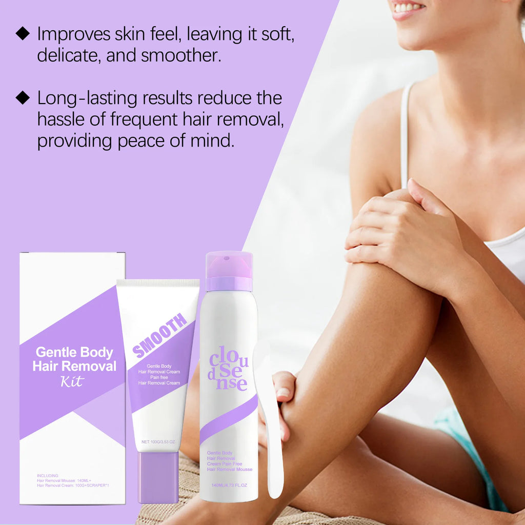 3-in-1 Painless Body Hair Removal Kit – Cream, Mousse & Scraper Hair Removal Kit Zpaxo