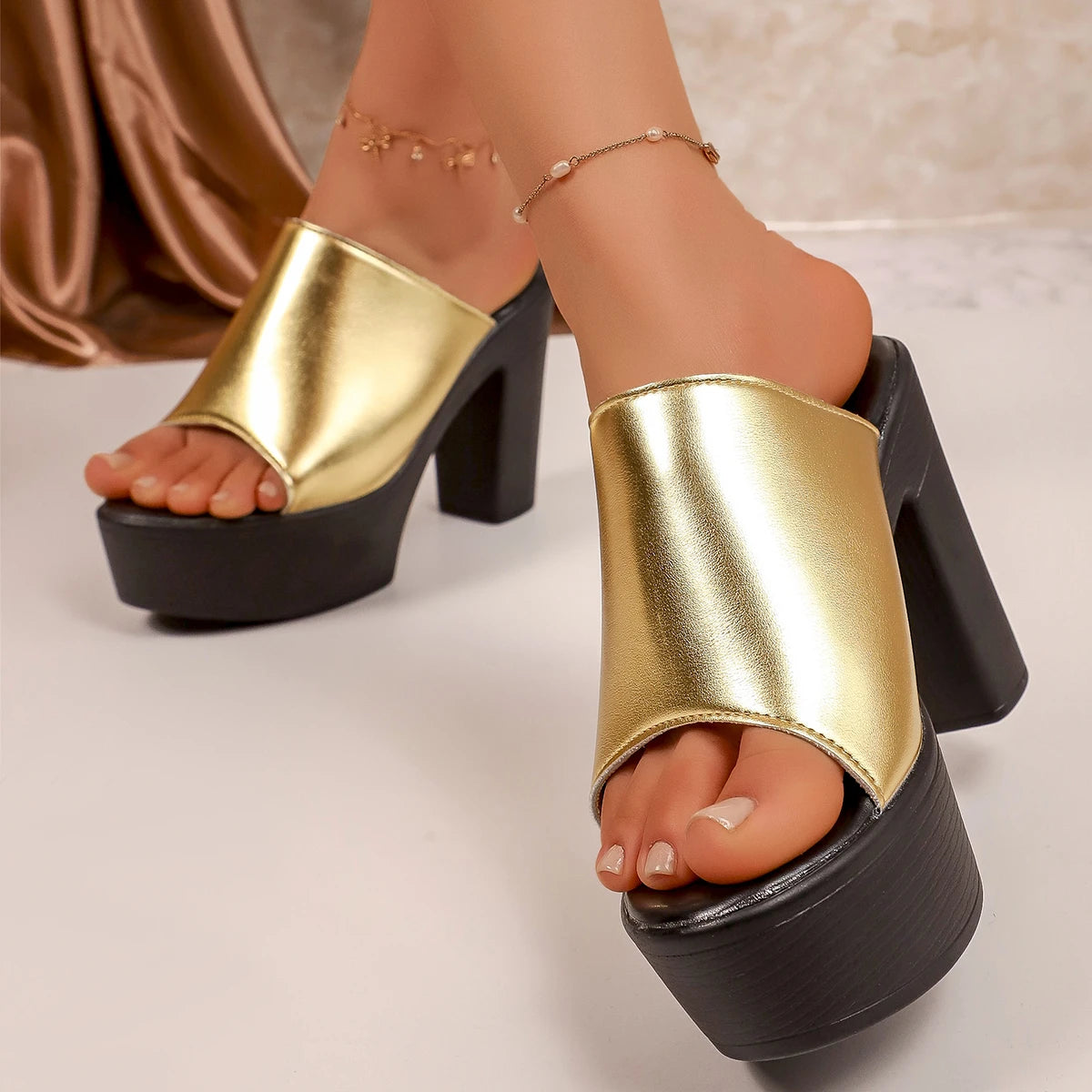 Women Sandals Chunky Platform Sandals Women Summer Peep Toe High Heels Shoes Woman Plus Size Outdoor Thick Heeled Slippers Zpaxo