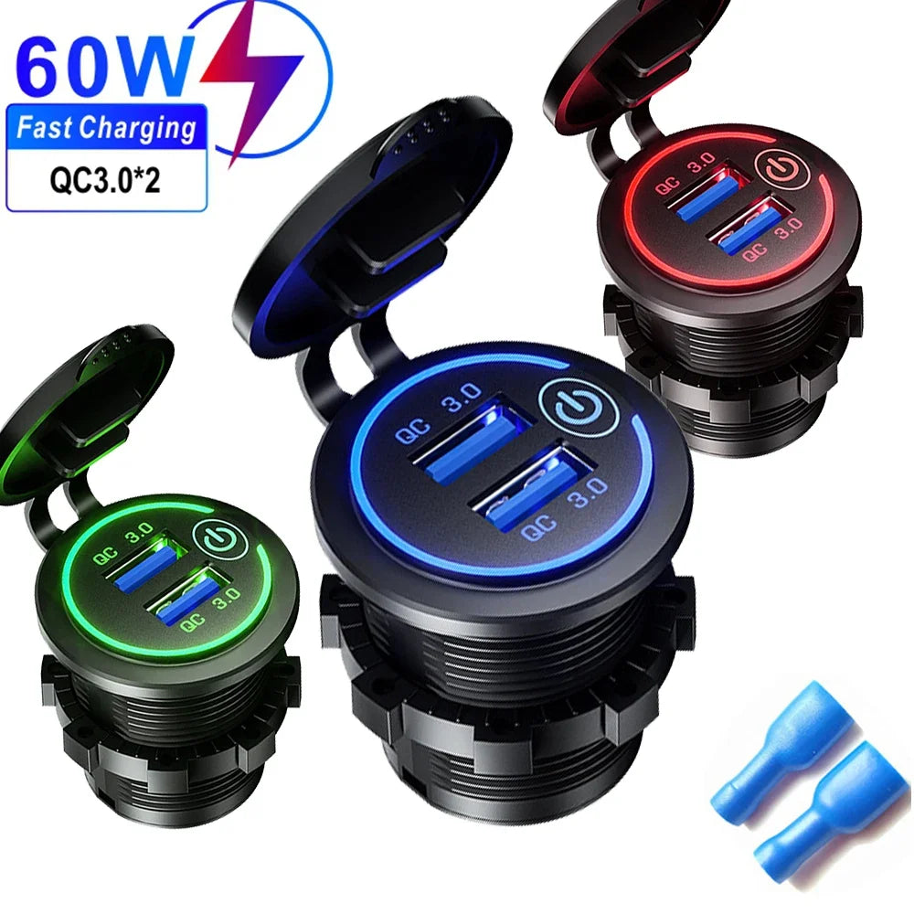 Quick Charge 3 0 Dual USB Fast Car Charger Socket Accessories Zpaxo Blue
