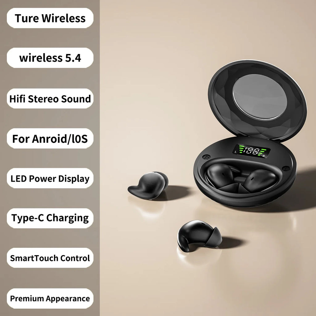 Sleep Wireless Earphone TWS Bluetooth 5 4 Headphones Hidden Earbuds Zpaxo black