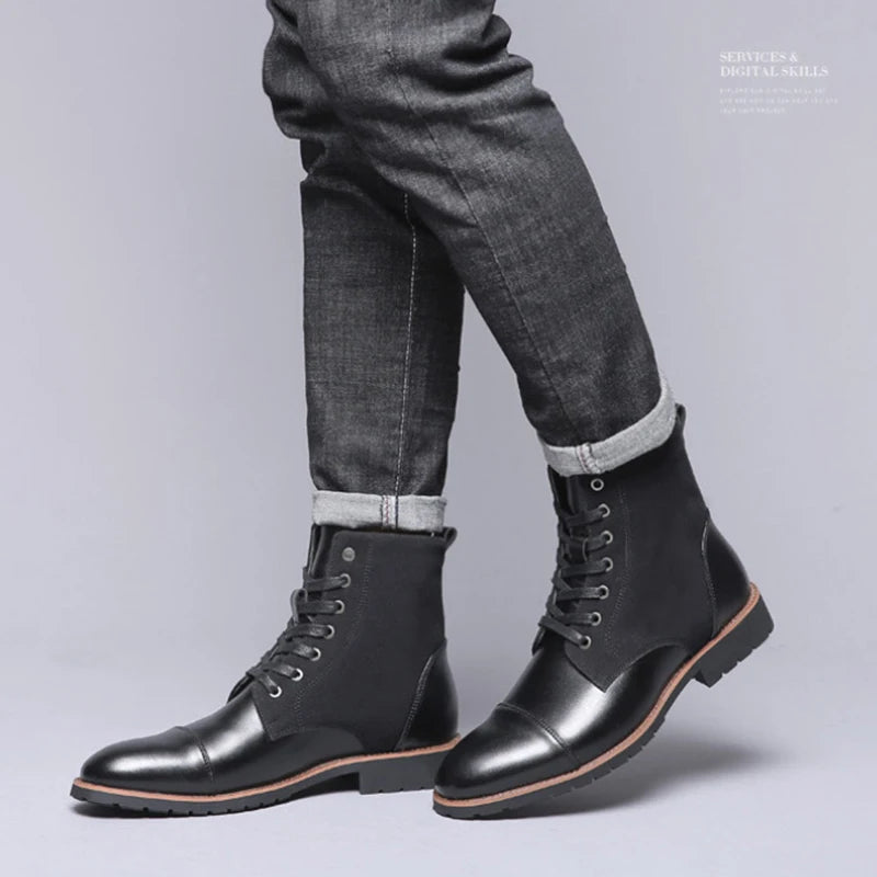 Mens Brown Cap Toe Boots Leather Suede Lace Up Ankle Casual Business Zpaxo