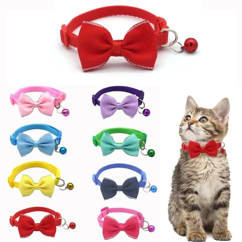 Cute Cat Bow Bell Collar – Adjustable Multicolor Pet Collar