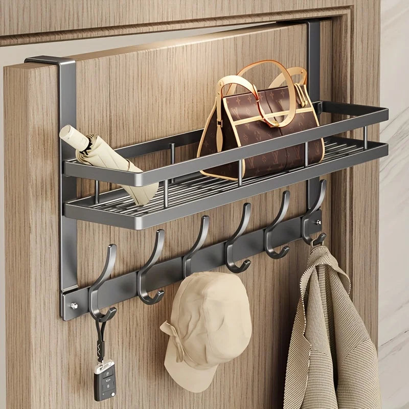 Over-the-Door Metal Storage Rack & Hook Organizer – No Drill Door Storage Rack Zpaxo