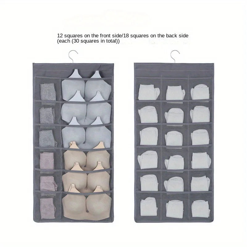 Double Sides Underwear Storage Hanging Bag Dormitory Home Wardrobe Hanging Wall Foldable Bag Underpants Socks Organizer Zpaxo GRAY