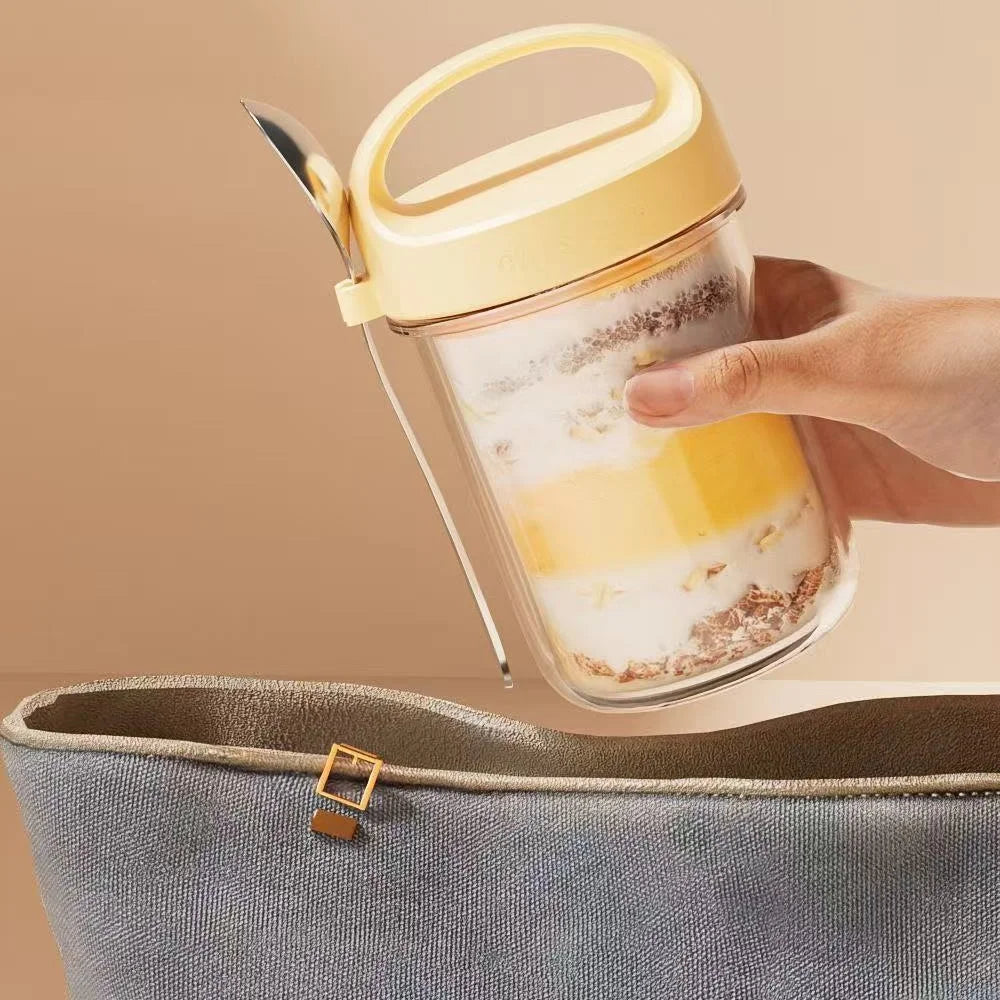 16-Ounce Portable Glass Breakfast Mason Jar, Plastic Overnight Oat Jar with Lid and Spoon, Reusable Zpaxo