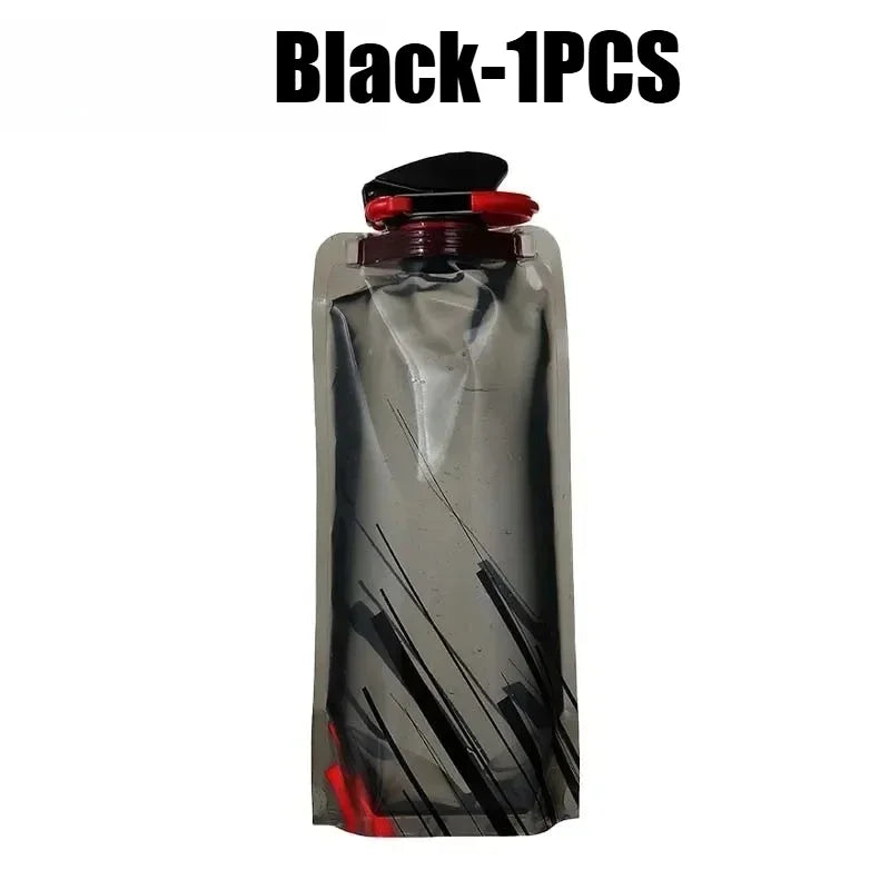 Collapsible Water Bottle Flexible Reusable Travel Kettle Carabiner Zpaxo Black-1PCS 700ML