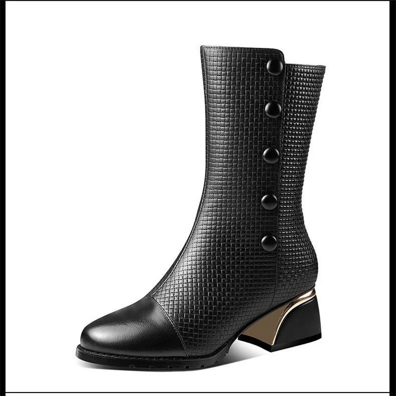 CINESSD 2023 Winter Leather Fashion Women's Boots Head Cowhide Zpaxo