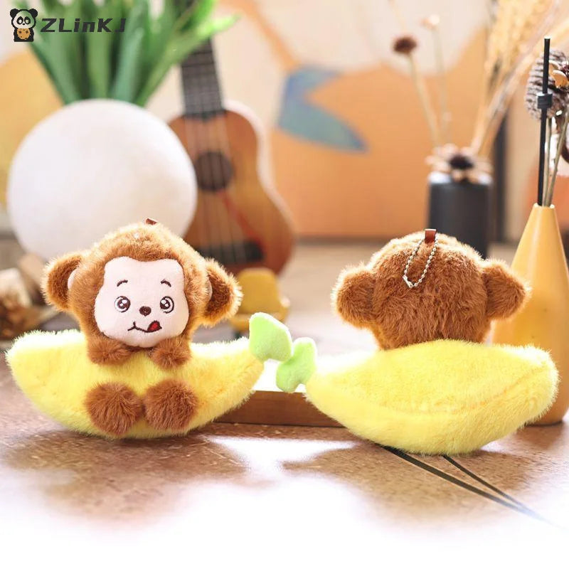 ▶1PCS 15cm Adorable Banana Monkey Keychain Charm Cute Monkey Plush Ornament Soft Bag Pendant For Boys Gifts Zpaxo