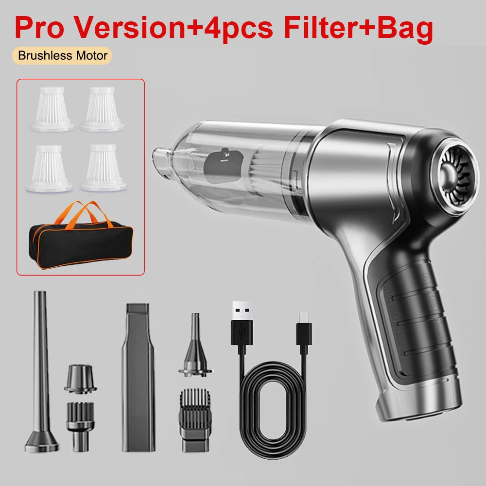 Car Vacuum Cleaner 95000PA Portable Handheld Wireless USB Rechargable Zpaxo Pro 4Filter Bag