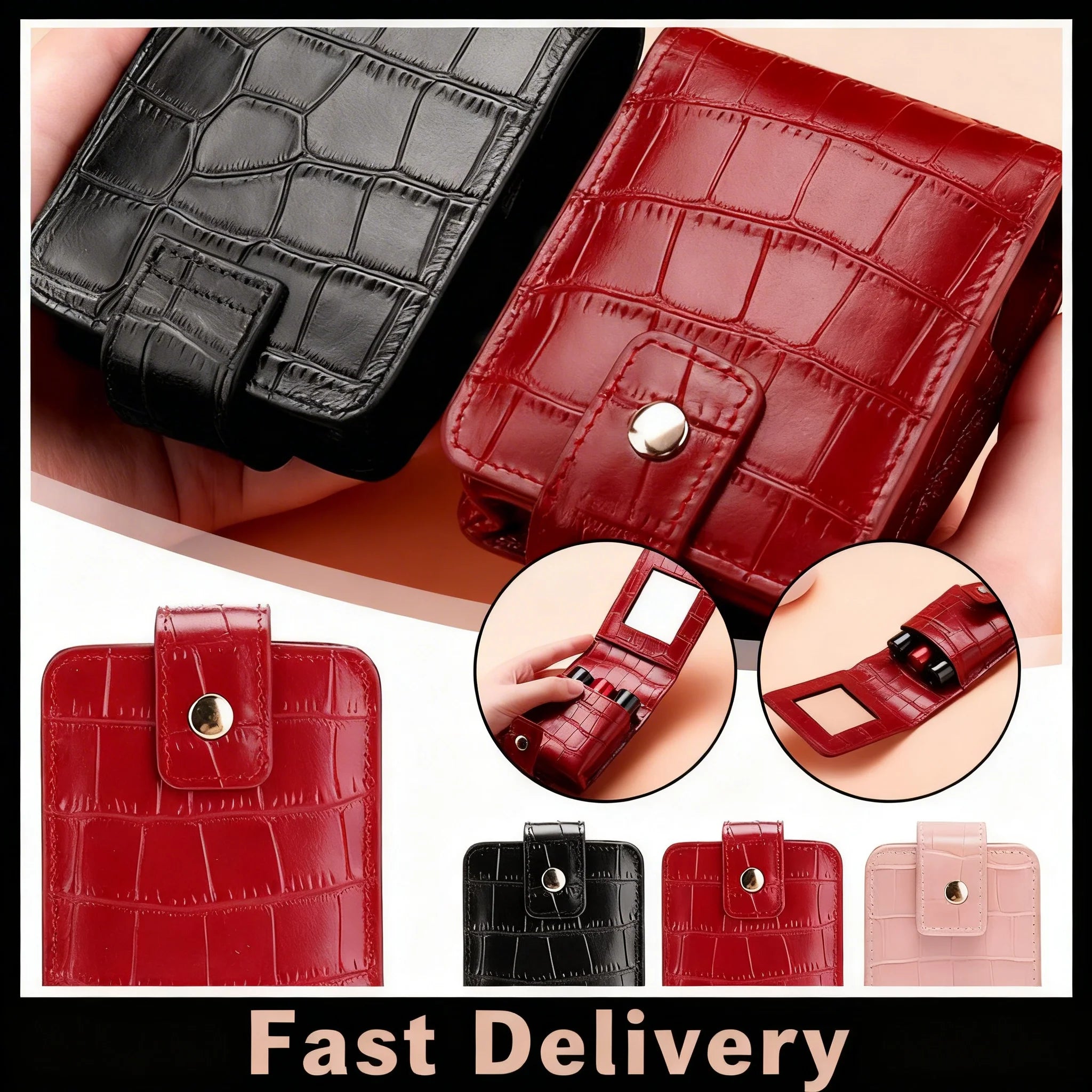 1/3PCS PU Leather Lipstick Bag Women Travel Cosmetic Bag with Mirror Small Storage Bags Portable Makeup Bag Mini Toiletry Organi Zpaxo