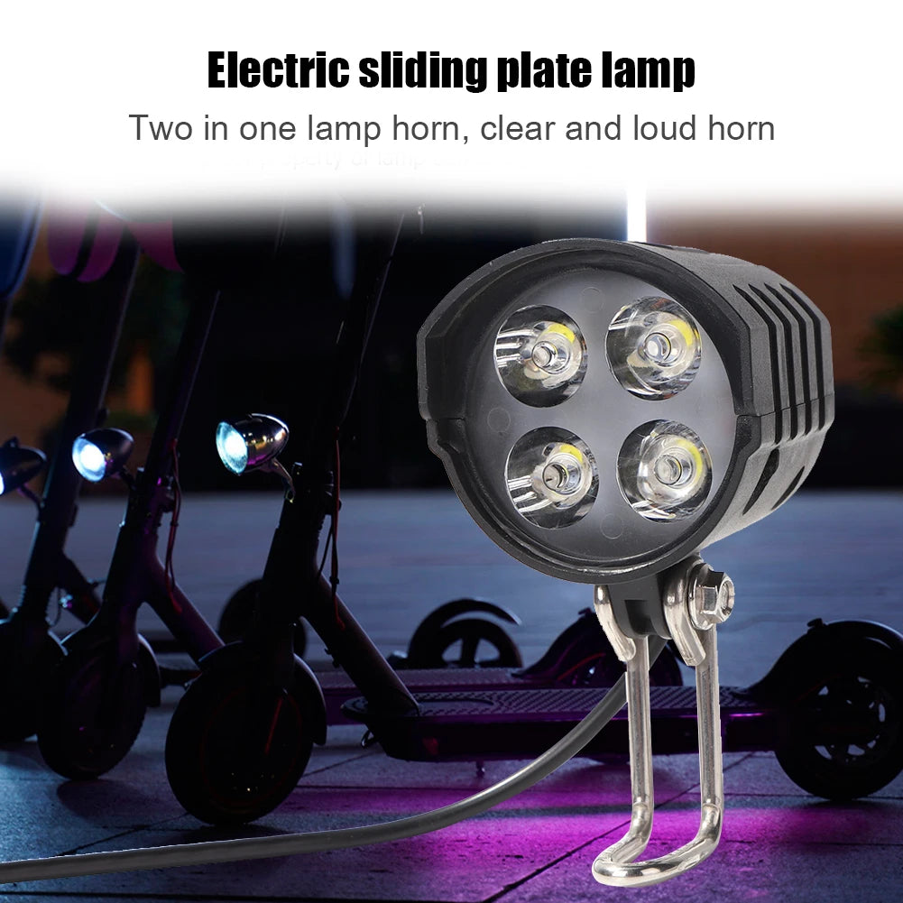 E-Bike Horn Light Electric 36V 48V 60V Bicycle 4 LED Headlight 12W 18W Waterproof 2 in 1 Horn and Light Switch Bicycle Flashligh Zpaxo