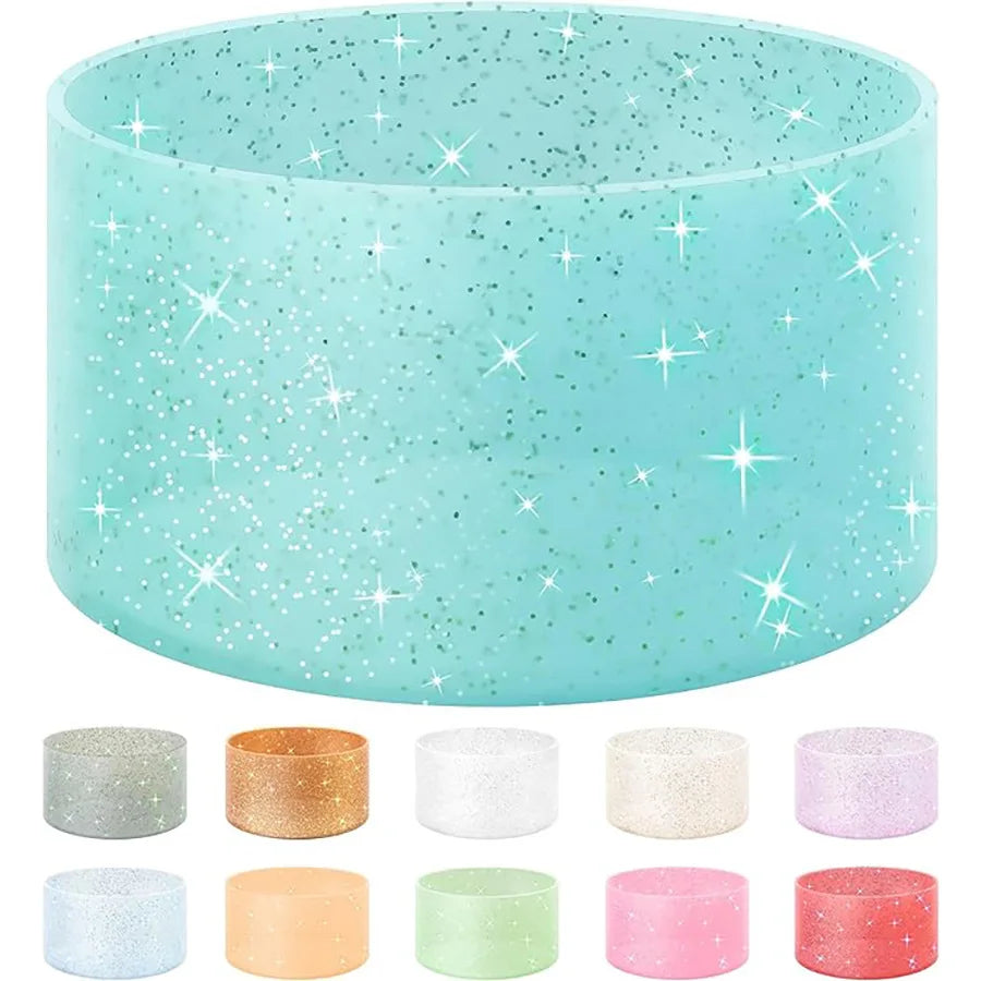 6PCS Silicone Sparkling powder ice-cool cup cover, sports water bottle, space cup, cup bottom cover, car-mounted water cup cover Zpaxo Mint green flash-6pc