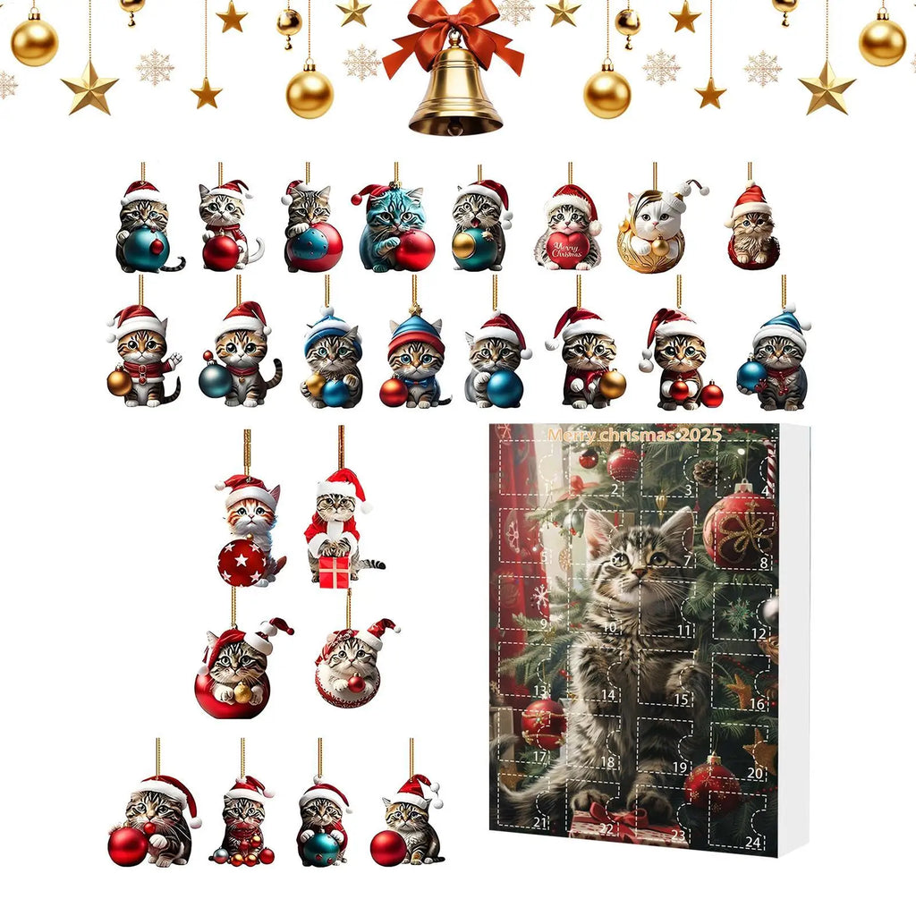 2025 Cat Christmas Advent Calendar 24 Days 2D Acrylic Pendant