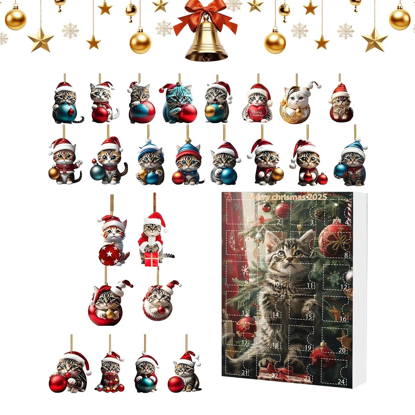 2025 Cat Christmas Advent Calendar 24 Days 2D Acrylic Pendant