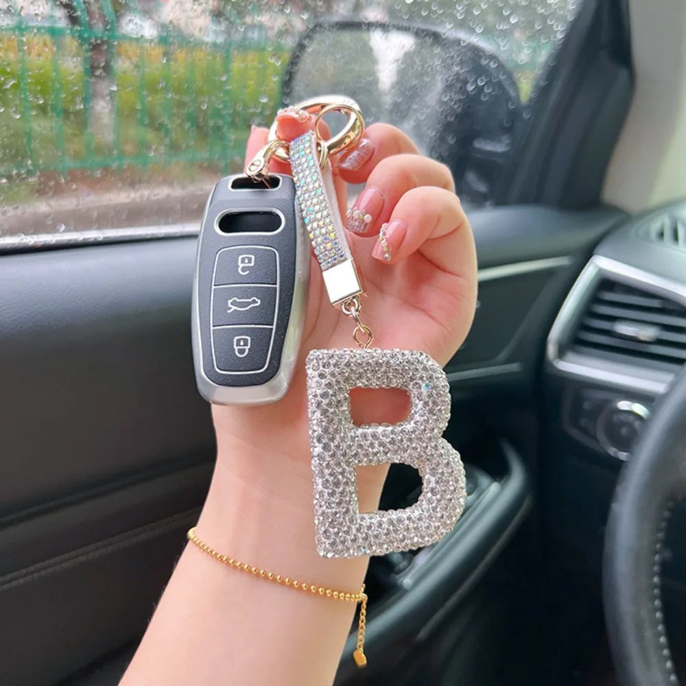 Full Diamond Diamond English Letter Keychain Letter A to Z English Letter Crystal Uppercase Pendant Rhinestone High-end Zpaxo