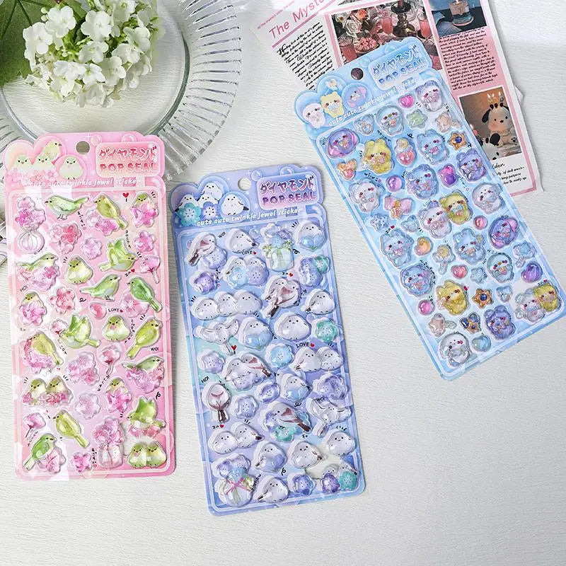 3D Kawaii Chickadee Stickers – 4-Pc Scrapbook Decal Set