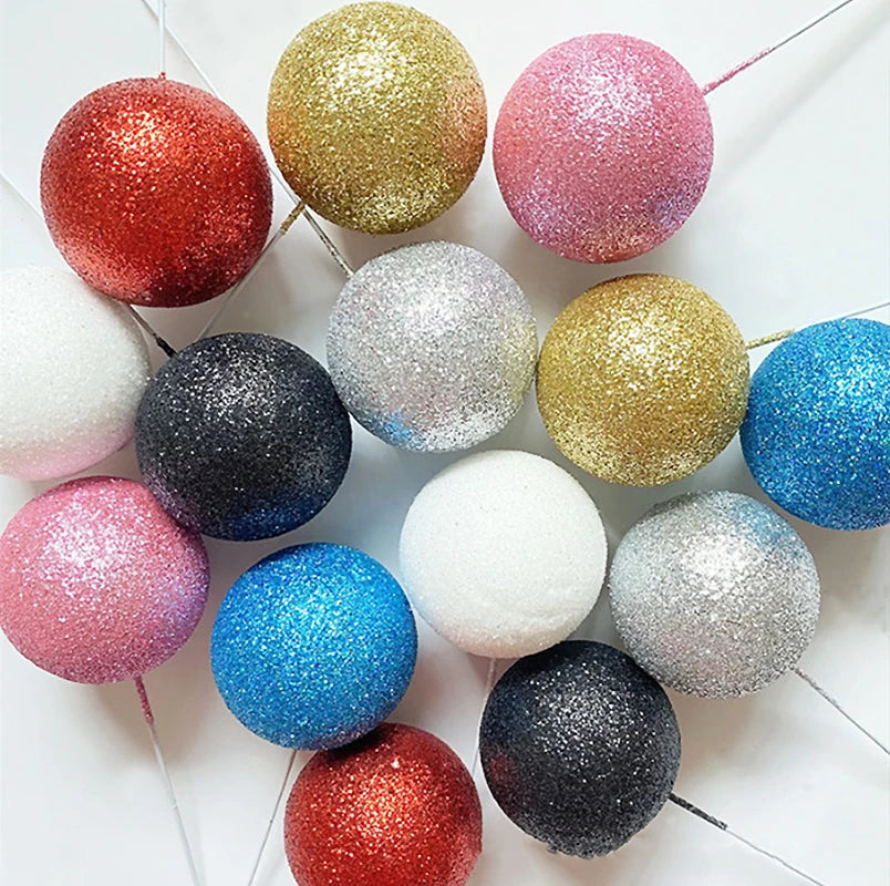 Glitter Metal Ball Cake Toppers Gold Silver Blue Pink Cupcake Topper
