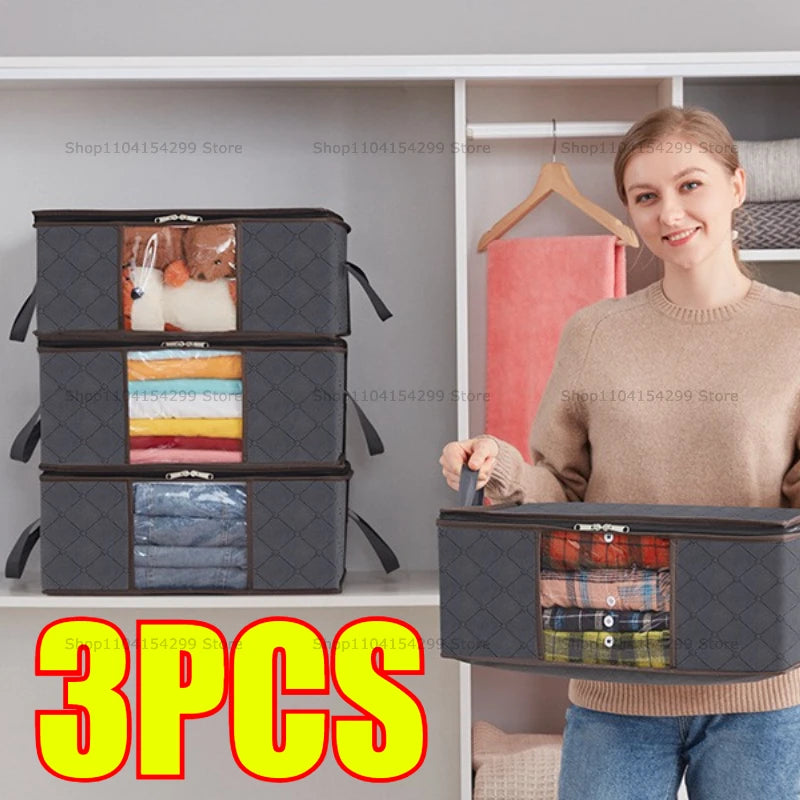 Blanket Storage Closet Organizers and Storages Clothes Storage Bag Foldable Storages Bin Sturdy Sewn By 3 Layers Fabrics Zpaxo