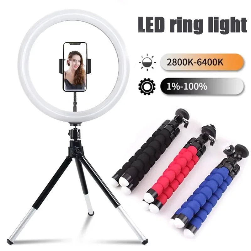 16/26/33CM LED Ring Light Photographic Selfie Ring Light With Flexible Tripod Holder For Live Video Streaming Studio Fill Lamp Zpaxo