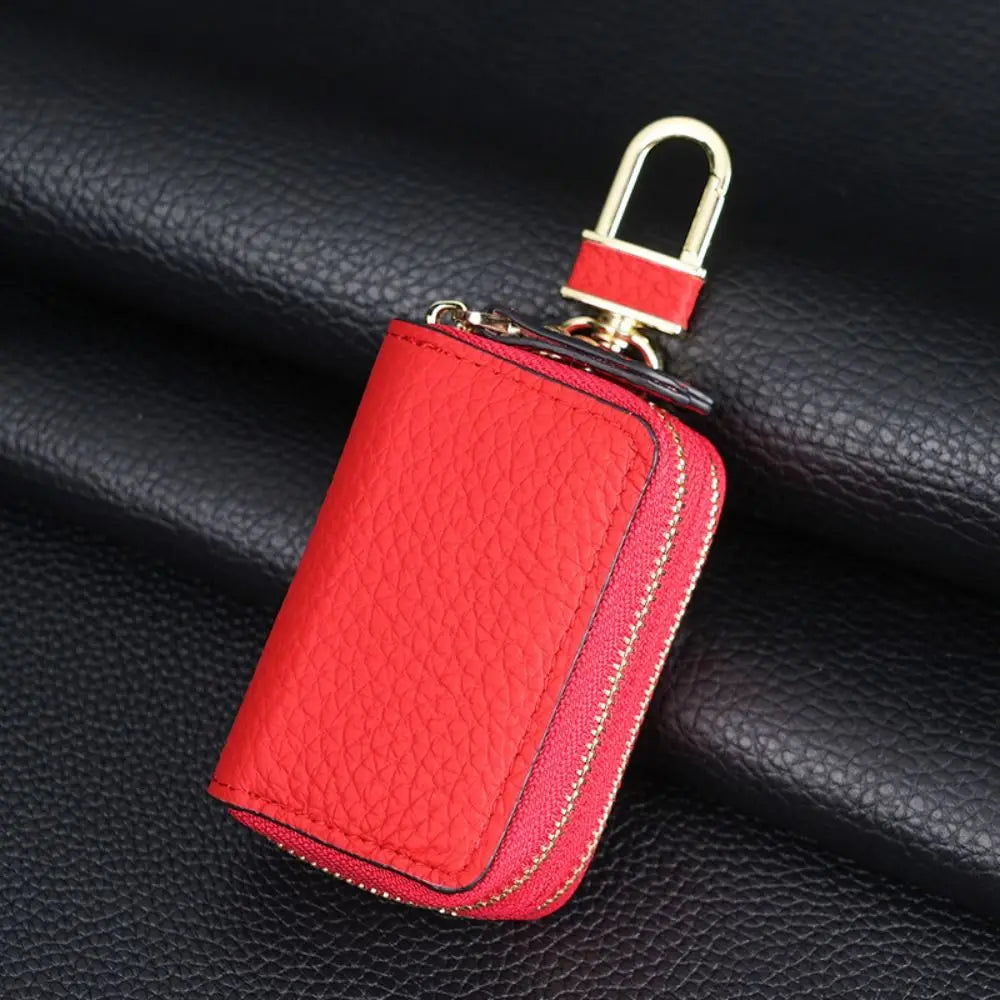 Unisex Double-layer Car Key Bag Lychee Pattern Leather Protection Zpaxo