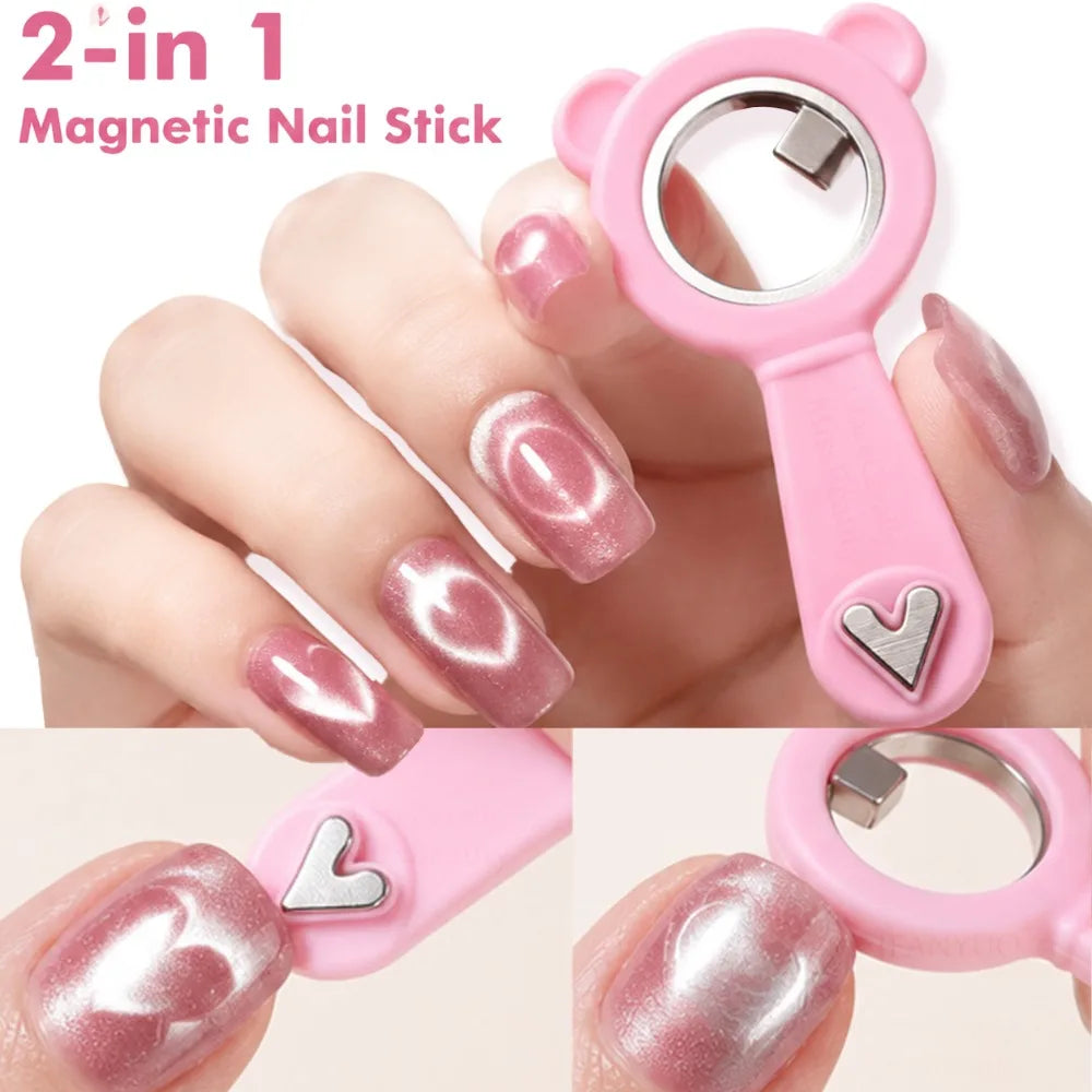 Dual-Head Silicone Bear Black Hole Cat Eye Magnet Dual Design Love Hollow Ring Shape Strong Magnetic Manicure Styling Tool Zpaxo