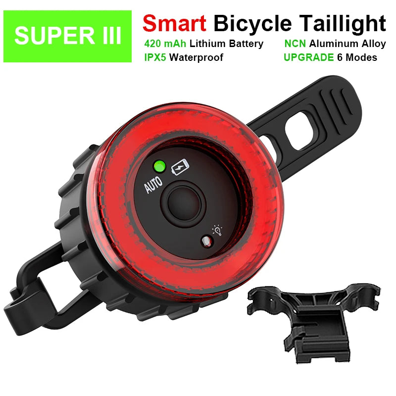 Toptrek Bicycle Rear Light USB Charging High Visibility Multifunction Flashing With Brake Sensor Tail Light MTB Road Bike Lamps Zpaxo SUPER 3