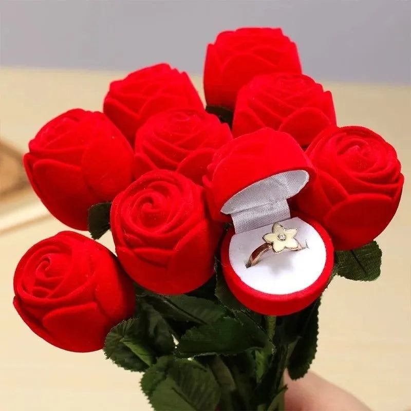 Velvet Rose Flower Ring Box Valentine Day Romantic Bouquet Case