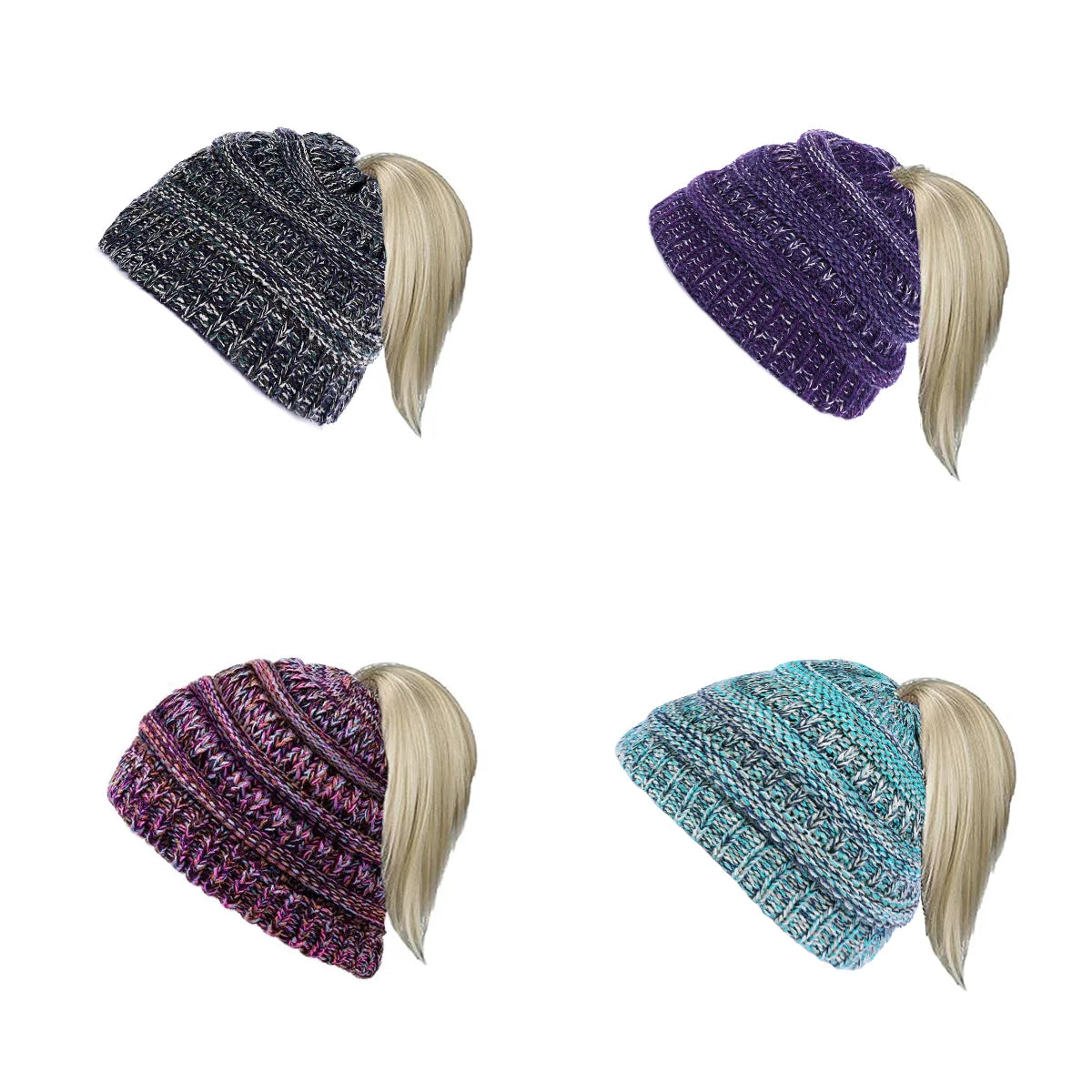 Kids' Knit Ponytail Beanie – Open Top Winter Hat for Children