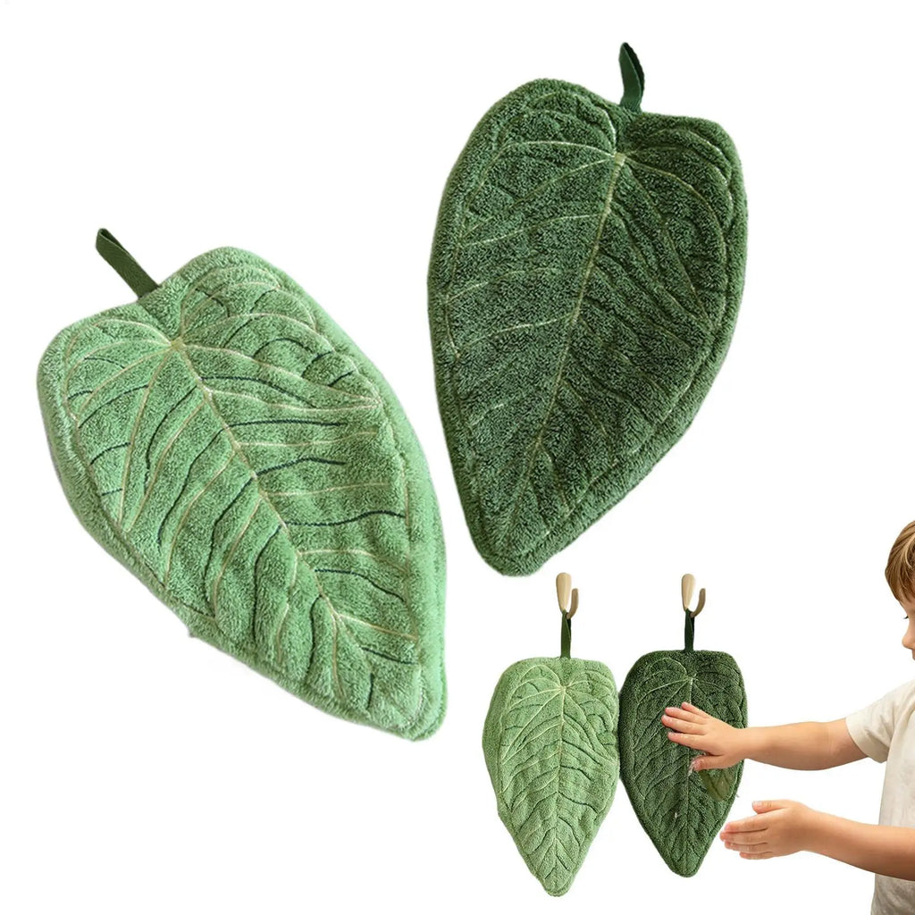 2Pcs Leaves Hand Towels Absorbent Kitchen Handkerchief Kitchen Accessories Bathroom Hands Towel Wall Hanging Kitchen Towels Zpaxo