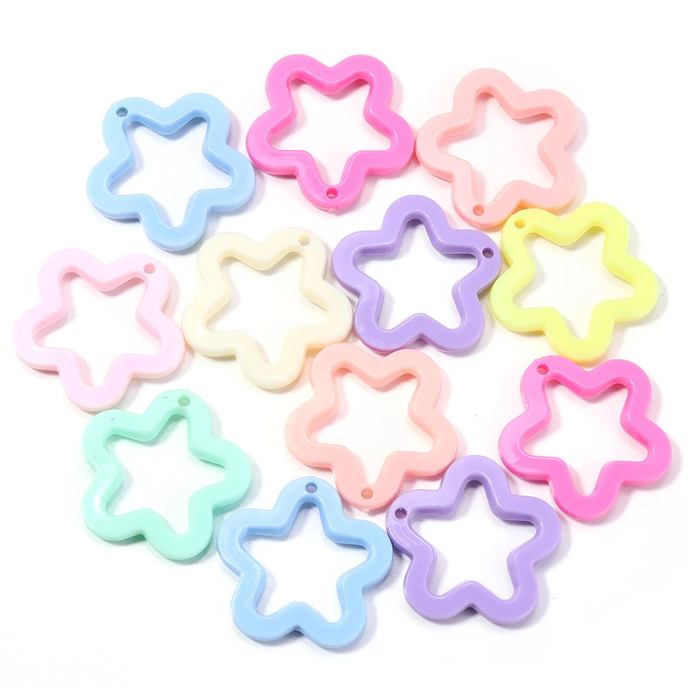 40Pcs/Lot 30mm Acrylic Transparent Hollow Star Loose Beads DIY Jewelry Pendant Keychain Windbell Handmade Fashion Accessories Zpaxo Solid Random 40pcs