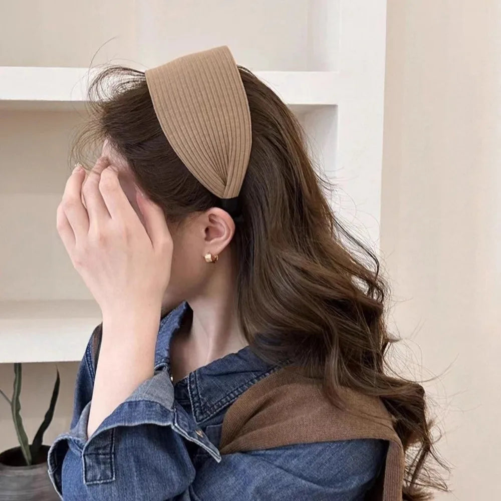 Retro Soft Wide Knitting Hairbands High-End with Teeth Turban Headband Solid Color Hair Hoop Hair Accessories Zpaxo