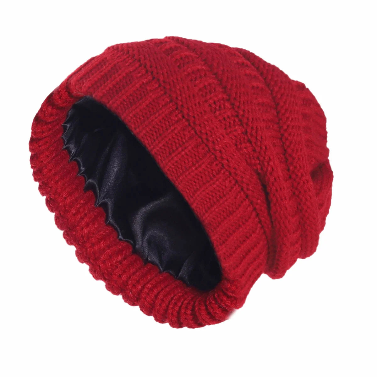 Satin-Lined Double-Layer Knit Beanie – Windproof Winter Hat