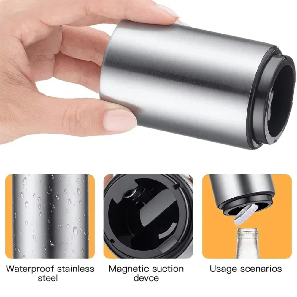 Magnetic Automatic Beer Bottle Can Opener Magnet Stainless Steel Push Down Opener Cool Kitchen Gadgets Accessories Zpaxo