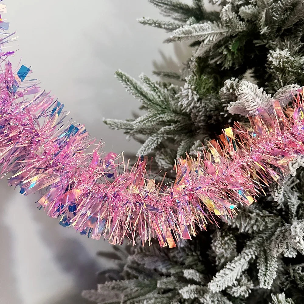 2M Colorful Tinsel Garland Strip – DIY Christmas Ribbon Decor Tinsel Garland Strip Zpaxo PinK 1