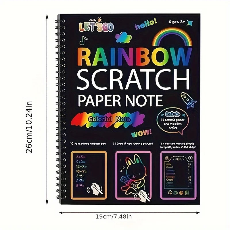 50 pcs Scratch Paper Kids Rainbow Magic Scratch Off Paper Sheets Art Craft Kit Black Note Paper Drawing Pads with Stencils Zpaxo Large book 11 pages
