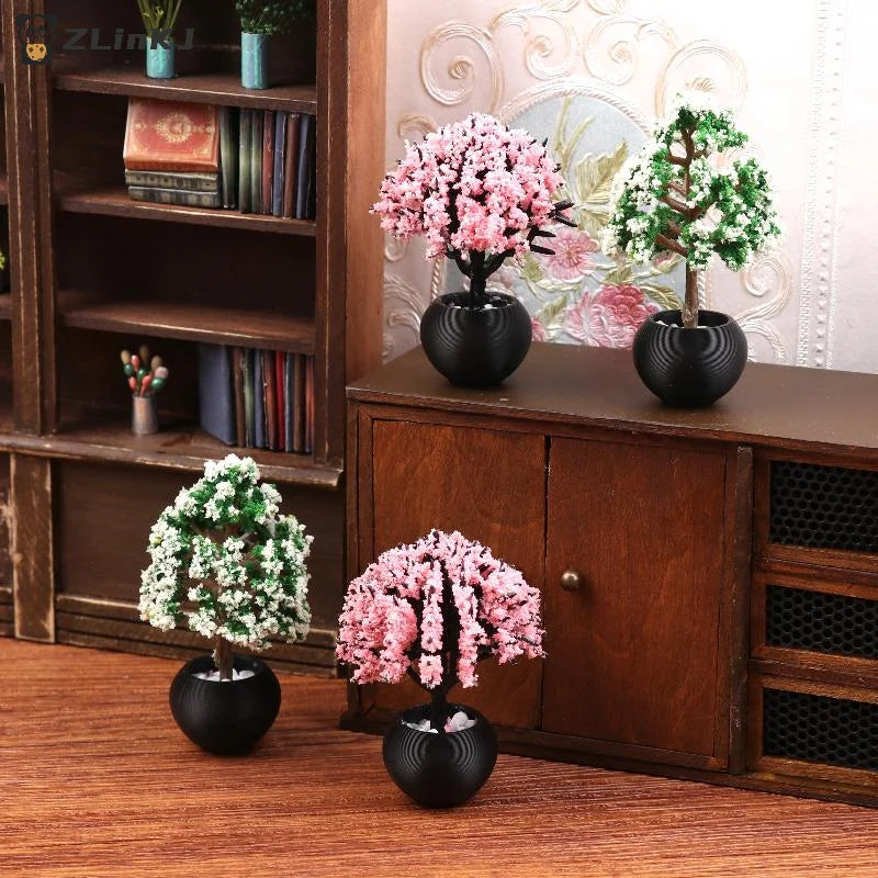 ▶2Pcs 1/12 Dollhouse Simulation Flower Pot Model Doll Home Miniature Potted Plants Garden Ornament Micro Scene Decor Zpaxo