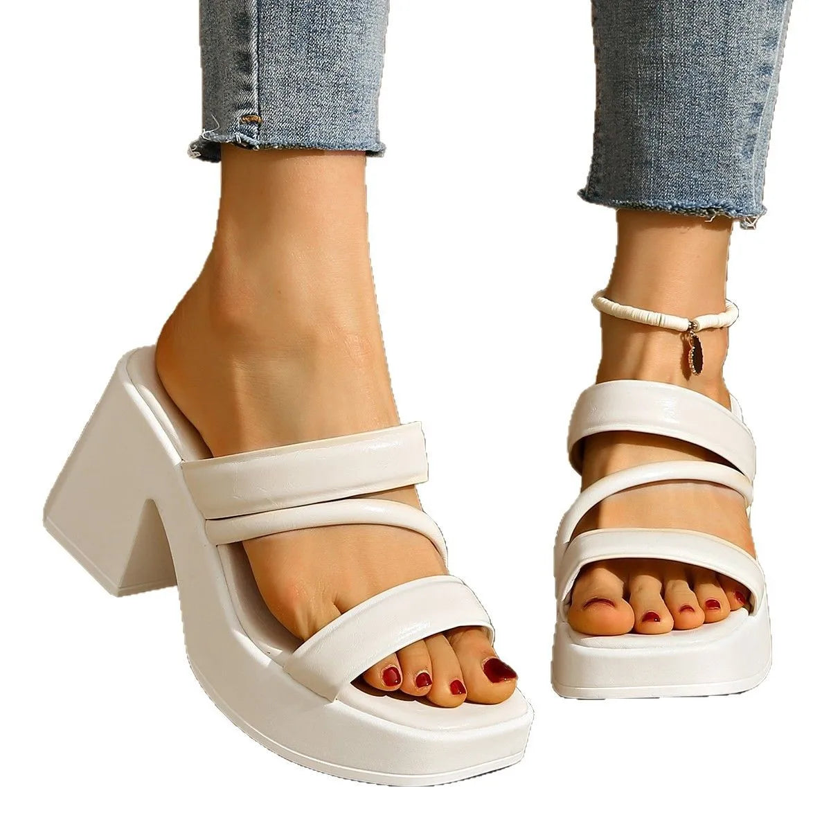 Elegant Women Platform Slippers Soft PU 2025 Summer Peep Toe Thick