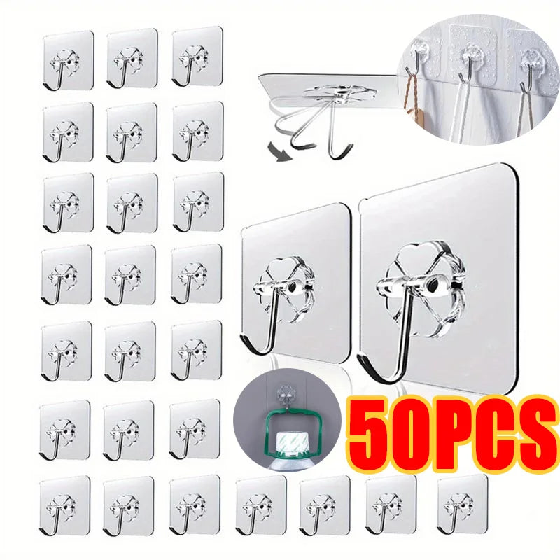 100Pcs Transparent Self Adhesive Wall Hooks Multi-Purpose Wall Hook Key Holder Towel Holder For Kitchen Bathroom Accessories Zpaxo