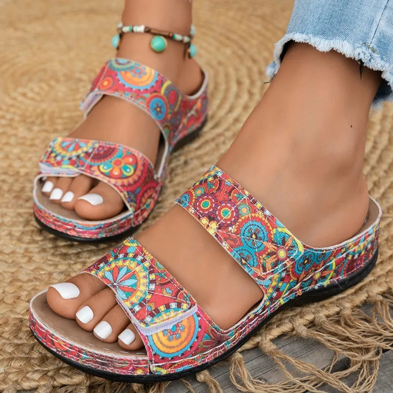 2026 New Lightweight Open-Toe Wedge Sandals Platform Ethnic Style Women Large Size Beach Slippers Casual Slip-On Shoes for Women Zpaxo