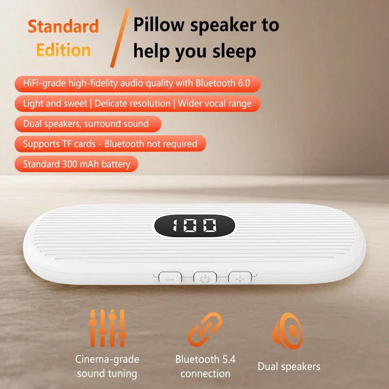 Under Pillow Bone Conduction Bluetooth Speaker White Noise Sleep Aid Soundbar LED Display TF MP3 Music Player Timed Shutdown Zpaxo White