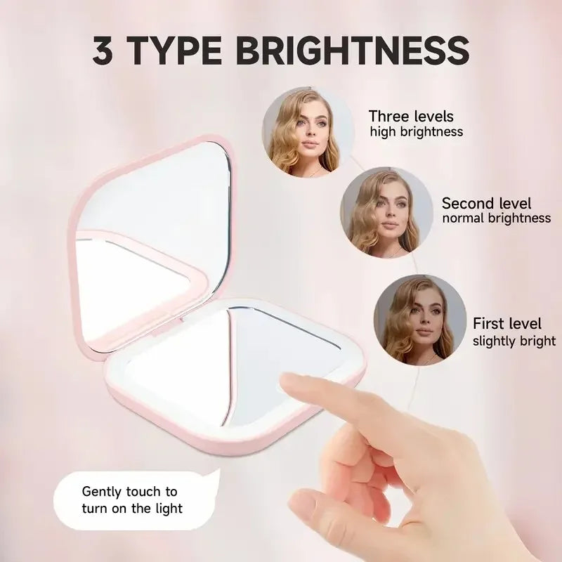 Compact Mirror Lights 1X 2X Magnification Portable Folding Handheld