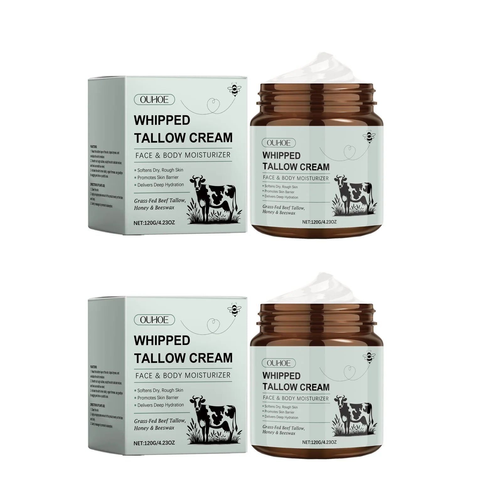 Whipped Tallow Cream Deep Nourish Fade Fine Lines Anti Aging Brighten Improve Dryness Natural Tallow Facial Moisturizing Cream Zpaxo 2 x 120g Boxed