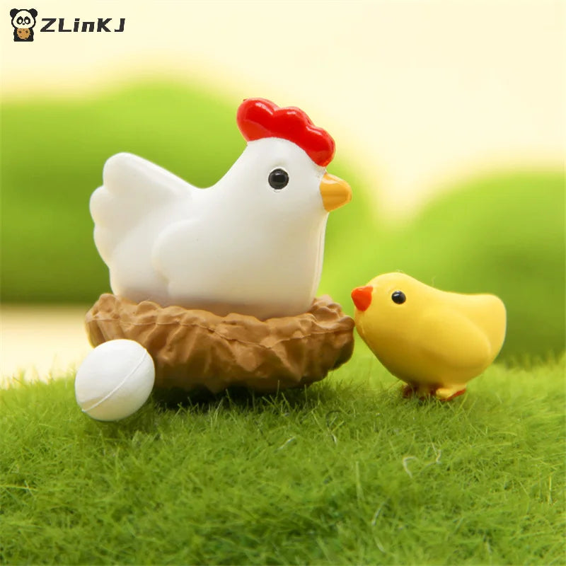 ▶10Pcs Figurines Cute Family Garden Miniatures Artificial Micro Landscape (2hens + 2nests + 3little Yellow Chickens + 3eggs) Zpaxo