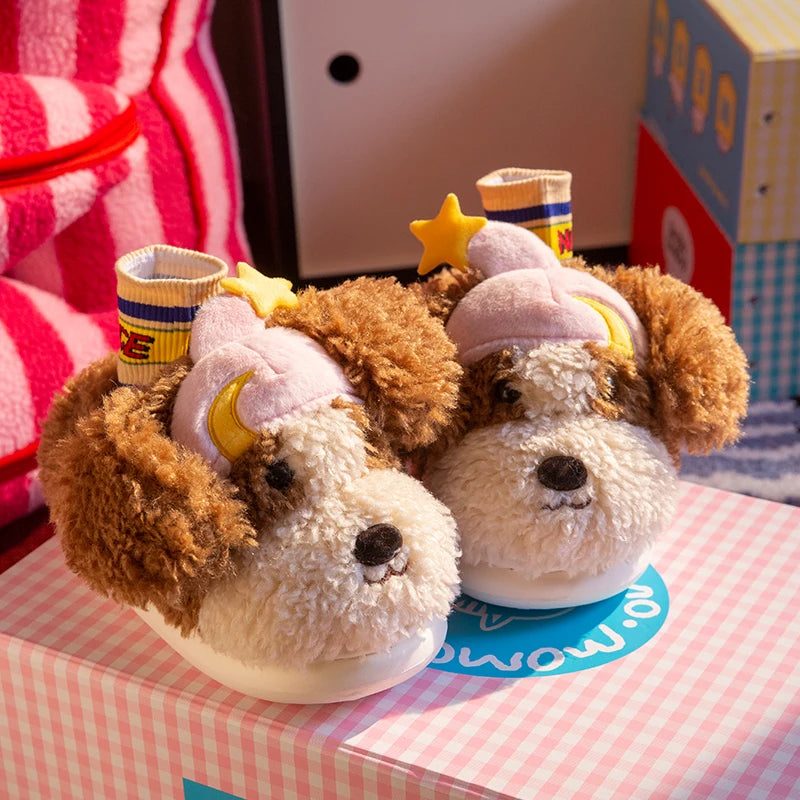 SHAJI Womens Winter Cute Cartoon Dog Fluffy Fuzzy Plush Slippers
