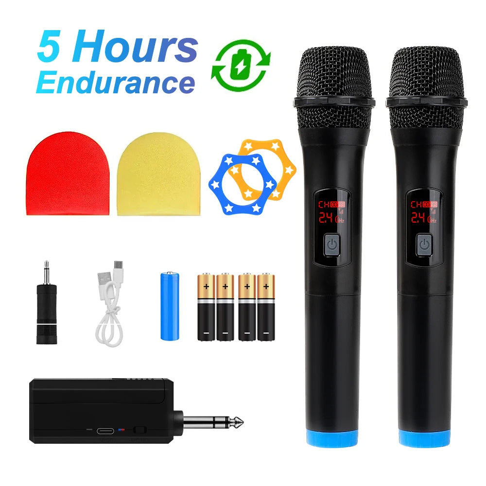 Wireless Microphone 2 Channels VHF Fixed Frequency Handheld Mic Zpaxo 1 to 2